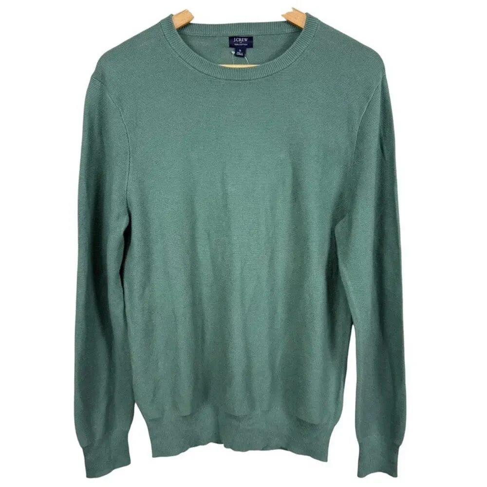 J Crew Mens Green 100% Cotton Pullover Sweater Long Sleeve Crew Neck NWT sz S